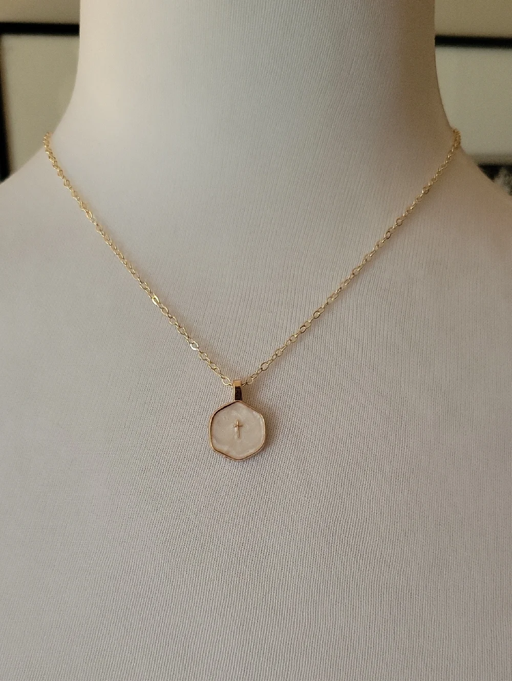 Pearly Enamel Christian Cross Pendant Necklace, Choice Of Color